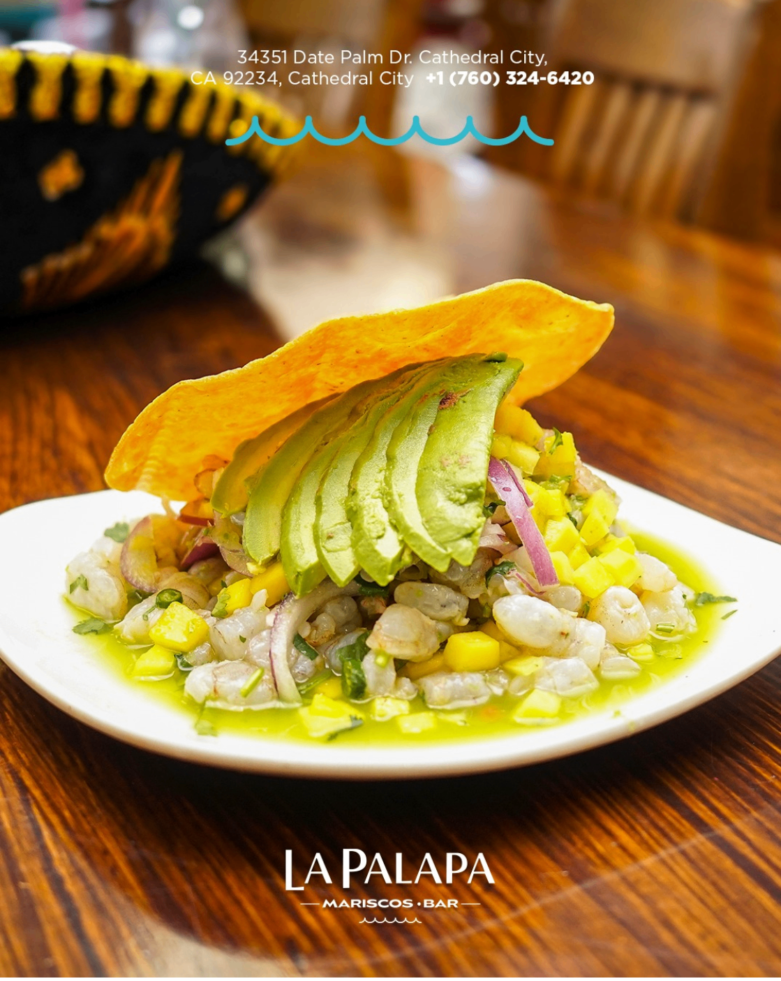 Tropical ceviche with avocado, mango and lime.